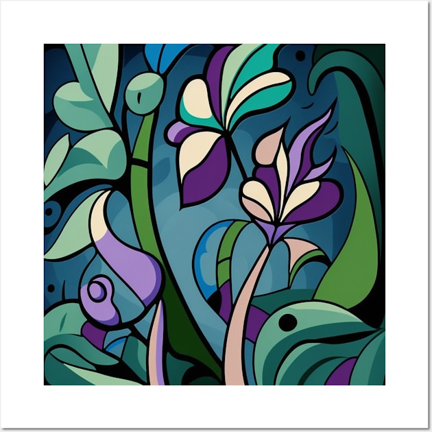 Beautiful flower image with purple and blue stained glass look. Wall Art by Liana Campbell